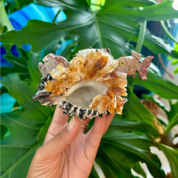 Fish Carvings on Seashell with Citrine - Picture 7 of 7